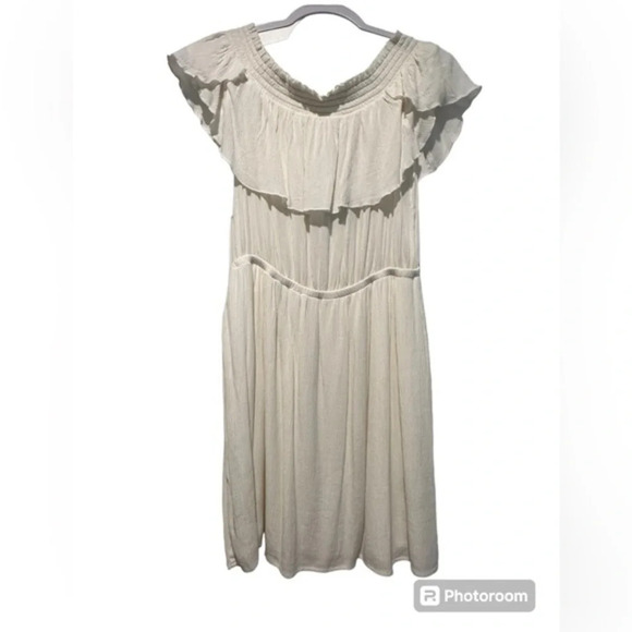 Express Off the Shoulder Ivory White Midi Medium Dress - Picture 3 of 6